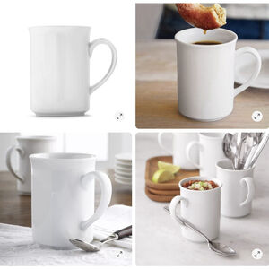 Sur la Table Bistro Mugs White 8 Oz Porcelain Set Of 4 Handcrafted EUC